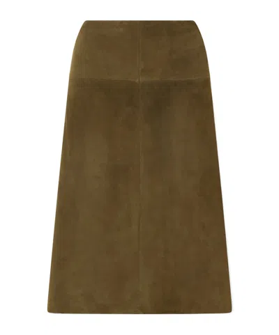 Proenza Schouler Irine Suede Midi Skirt In Green