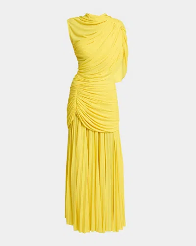 Proenza Schouler Irma Draped Gauzy Jersey Dress In Yellow