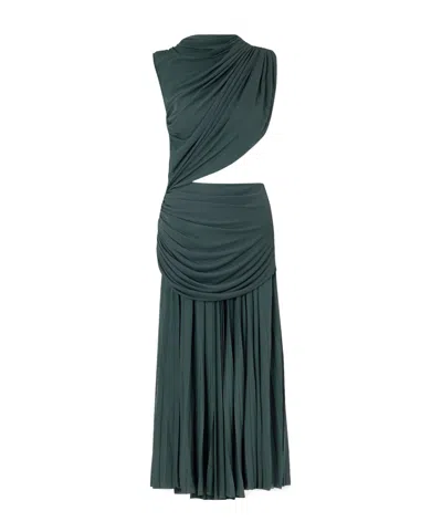 Proenza Schouler Irma Ruched Pleated Jersey Maxi Dress In Green
