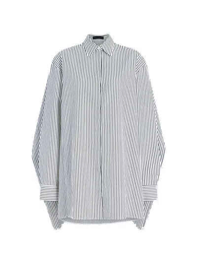 Proenza Schouler Isla Dress In Stripe Cotton Silk Poplin Navy In White
