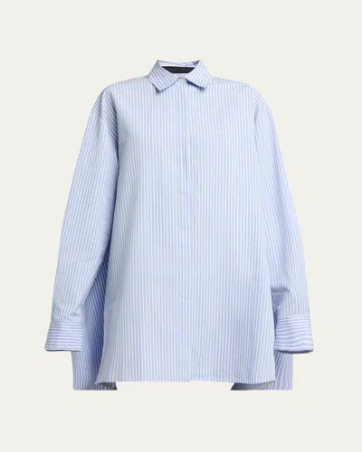 Proenza Schouler Isla Striped Cotton-silk Poplin Cape Mini Shirtdress In Pale Blue Multi