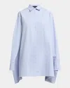 Proenza Schouler Isla Striped Cotton-silk Poplin Cape Mini Shirtdress In Pale Blue Multi