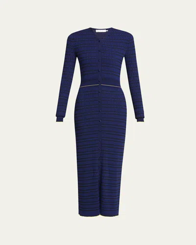 Proenza Schouler Ivanna Long-sleeve Micro Check Dress In Ink/black