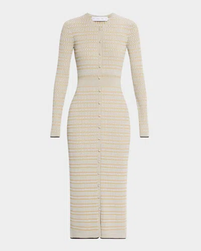 Proenza Schouler Ivanna Long-sleeve Micro Check Dress In Light Oxfordcamel