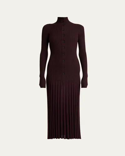 Proenza Schouler Jada Turtleneck Drop-waist Button-front Maxi Dress In Black