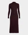 Proenza Schouler Jada Turtleneck Drop-waist Button-front Maxi Dress In Burgundy