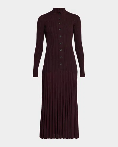 Proenza Schouler Jada Turtleneck Drop-waist Button-front Maxi Dress In Burgundy