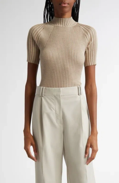 Proenza Schouler Jaden Short Sleeve Superfine Wool & Silk Sweater In Taupe