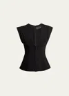 Proenza Schouler Janet Pintuck Deep V-neck Crepe Top In Black