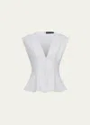Proenza Schouler Janet Pintuck Deep V-neck Crepe Top In White