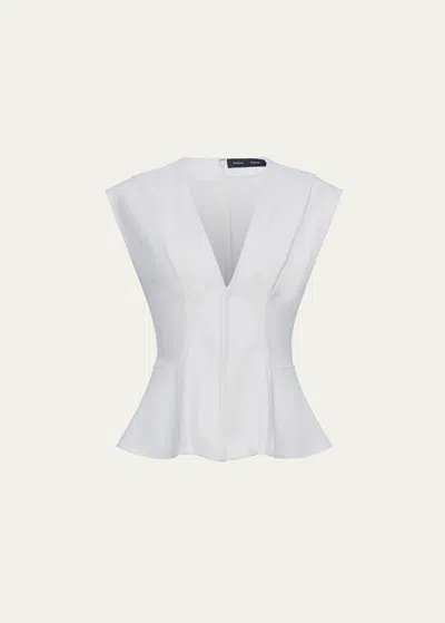 Proenza Schouler Janet Pintuck Deep V-neck Crepe Top In White