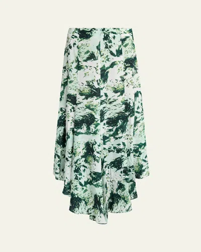 Proenza Schouler Joelle Printed Silk-blend Skirt In Green