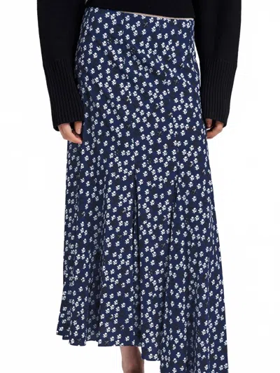 Proenza Schouler Joelle Skirt In Printed Silk Viscose In Navy Multi
