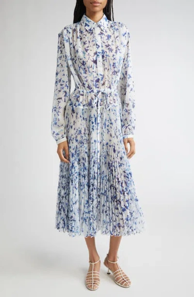 Proenza Schouler Jones Long Sleeve Pleated Crinkle Chiffon Shirtdress In Multi