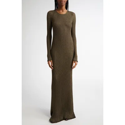 Proenza Schouler Joni Long Sleeve Metallic Rib Sweater Dress In Gold