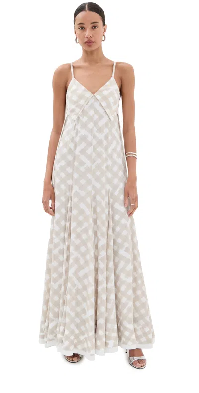 Proenza Schouler June Dress In Printed Crepe De Chine Oyster Multi In Gray