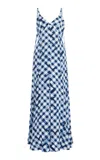 Proenza Schouler June Gingham Crepe De Chine Dress In Blue