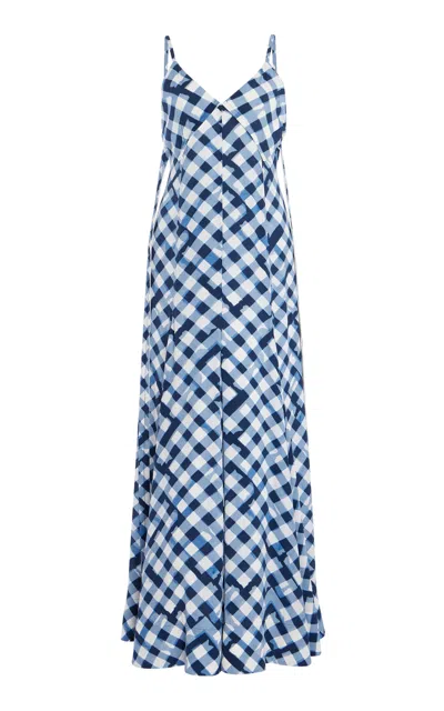 Proenza Schouler June Gingham Crepe De Chine Dress In Blue