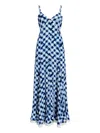 Proenza Schouler June Check-print Crepe De Chine Maxi Dress In Blue