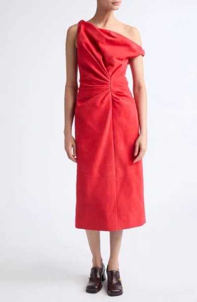 Proenza Schouler Kaelin One-shoulder Suede Midi Dress In Red