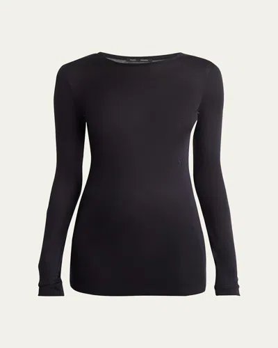 Proenza Schouler Kaiya Long-sleeve Sheer Slub Jersey Top In Midnight