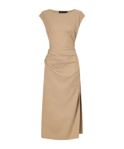 Proenza Schouler Katia Gathered Gabardine Midi Dress In Neutral