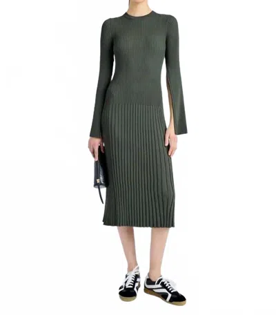 Proenza Schouler Kenna Dress In Midnight Viscose Rib In Fatigue In Green