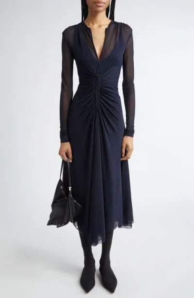 Proenza Schouler Kerstin Ruched Long Sleeve Crepe Jersey Dress In Midnight