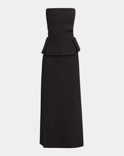 Proenza Schouler Kit Strapless Cutout Peplum Wool Gabardine Maxi Dress In Black