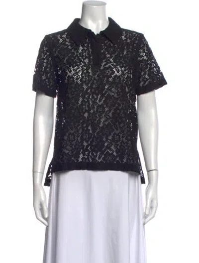 Pre-owned Proenza Schouler Lace Pattern Short Sleeve Polo In Black
