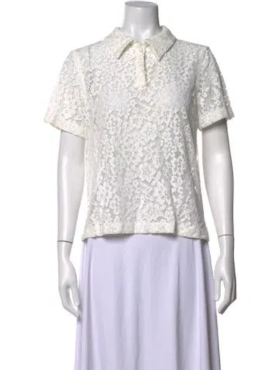 Pre-owned Proenza Schouler Lace Pattern Short Sleeve Polo In White