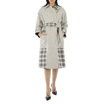 Pre-owned Proenza Schouler Ladies Windowpane Plaid Belted Trench Coat In White