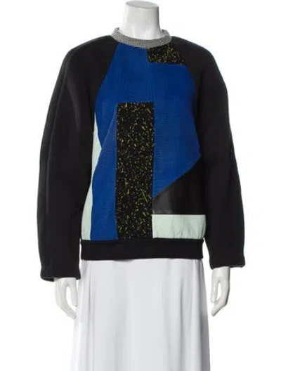 Pre-owned Proenza Schouler Lambskin Colorblock Pattern Sweater In Black