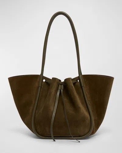 Proenza Schouler Large Drawstring Suede Tote Bag In Green