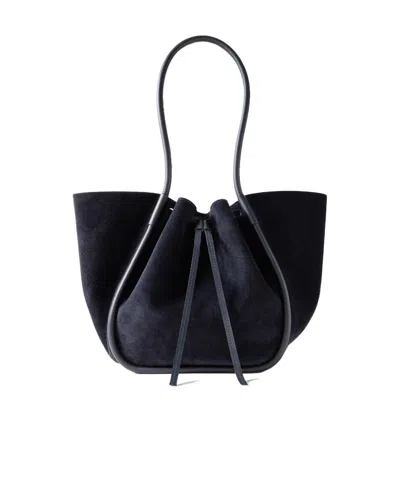Proenza Schouler Large Leather-trimmed Pleated Suede Handbag In Blue