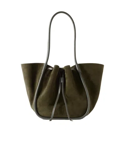Proenza Schouler Large Leather-trimmed Ruched Suede Tote In Green