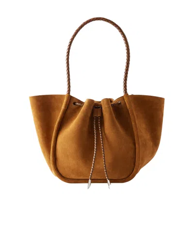 Proenza Schouler Large Leather-trimmed Ruched Suede Tote In Brown