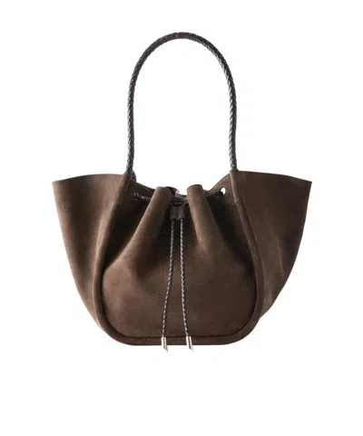 Proenza Schouler Large Ruched Leather-trimmed Suede Tote In Brown