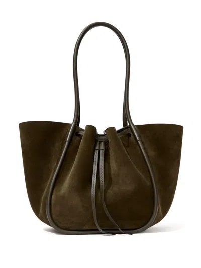 Proenza Schouler Large Ruched Tote In Soft Suede In Green