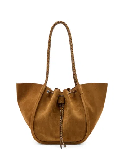 Proenza Schouler Large Ruched Tote In Suede And Braided Calf In Brown