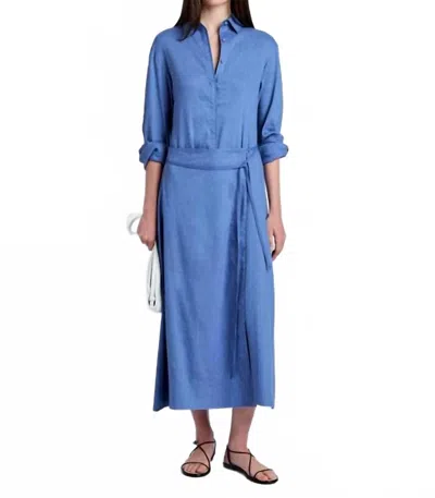 Proenza Schouler Lato Wrap Dress In Linen Slub In Denim In Blue
