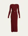 Shop Proenza Schouler Lauryn Belted Silk-viscose Knit Maxi Sweater Dress In Dark Red