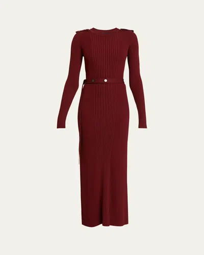 Proenza Schouler Lauryn Belted Silk-viscose Knit Maxi Sweater Dress In Dark Red