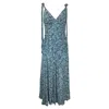 Proenza Schouler Leaf Print Ruched Midi Dress In Light Blue Viscose In Blue