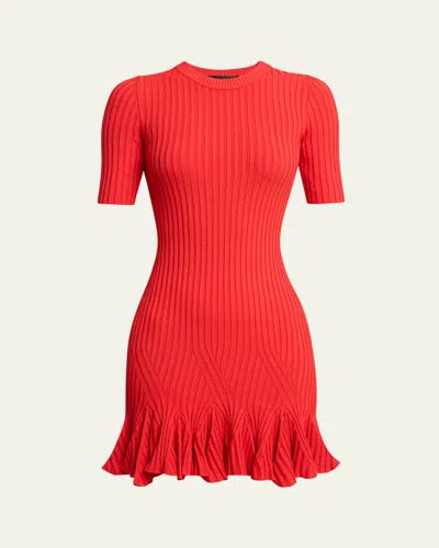 Proenza Schouler Leandra Rib Short-sleeve Mini Dress In Red