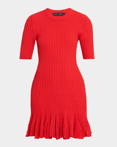 Proenza Schouler Leandra Rib Short-sleeve Mini Dress In Red