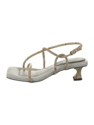 Pre-owned Proenza Schouler Leather Animal Print Slingback Sandals In White
