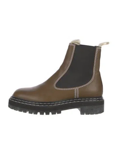 Pre-owned Proenza Schouler Leather Colorblock Pattern Chelsea Boots In Brown