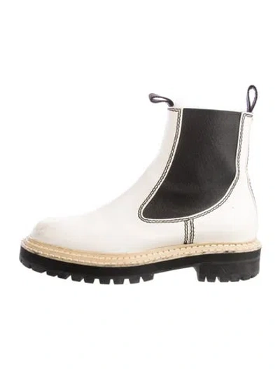 Pre-owned Proenza Schouler Leather Colorblock Pattern Chelsea Boots In White