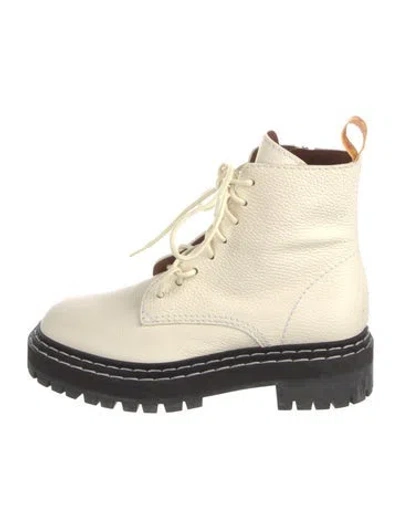 Pre-owned Proenza Schouler Leather Colorblock Pattern Combat Boots In Neutral